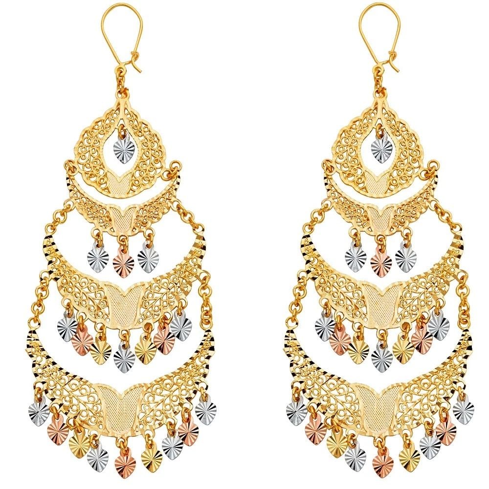 NEW 14K TRI COLOR GOLD DC CHANDELIER HANGING EARRINGS (1 of 2)