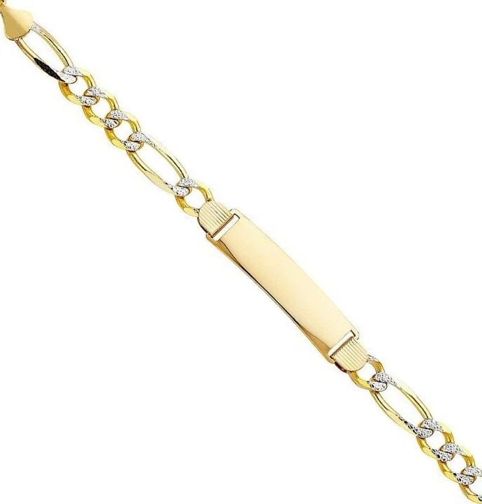 NEW 14K YELLOW GOLD FIGARO 3+1 WP ID BRACELET: 14K FIGARO 3+1 210 WP ID BRACELET FIGARO 3+1 WP ID BRACELET NEW 14K YELLOW GOLD LENGTH - 8.5in Apx WEIGHT - 22.8g