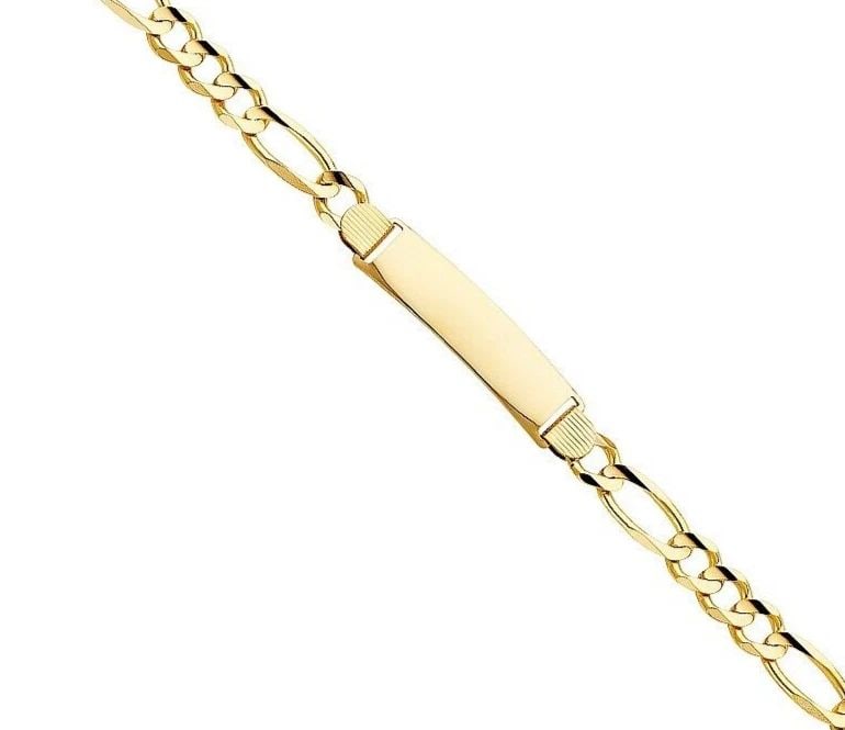 NEW 14K YELLOW GOLD FIGARO 3+1 ID BRACELET: 14K YELLOW GOLD FIGARO 3+1 210 ID BRACELET FIGARO 3+1 ID BRACELET NEW 14K YELLOW GOLD LENGTH - 8.5in Apx WEIGHT - 22.8g