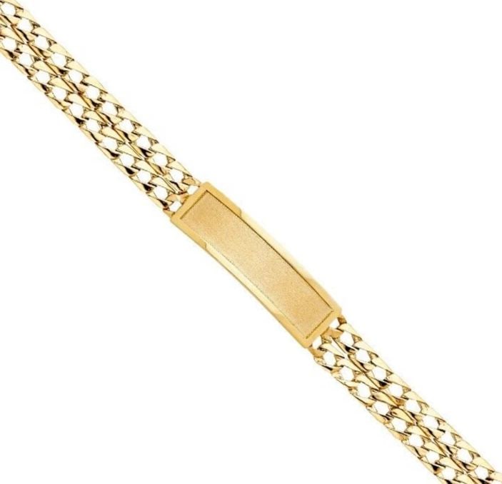 NEW 14K YELLOW GOLD 2L LIGHT CURB LINK FRAME ID BRACELET: NEW 14K YELLOW GOLD 2L LIGHT CUBAN LINK FRAME ID BRACELET 2L LIGHT CUBAN LINK FRAME ID BRACELET NEW 14K YELLOW GOLD LENGTH - 8.5in Apx WEIGHT - 22.4g