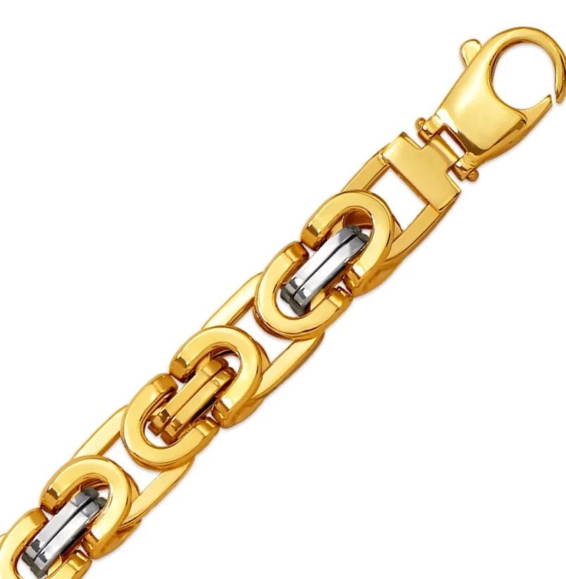 NEW 14K TWO TONE GOLD HOLLOW BYZANTINE BRACELET: NEW 14K TWO TONE GOLD HOLLOW BYZANTINE BRACELET HOLLOW BYZANTINE BRACELET NEW 14K TWO TONE GOLD LENGTH: 9" inch AVERAGE Apx WEIGHT: 21.7g