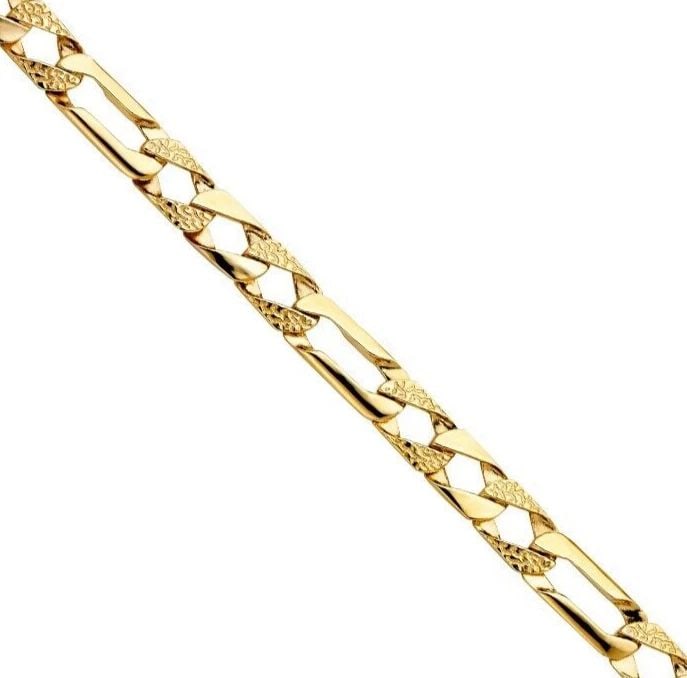 NEW 14K YELLOW GOLD NUGGET FIGARO LINK BRACELET: NEW 14K YELLOW GOLD NUGGET FIGARO LINK BRACELET NUGGET FIGARO LINK BRACELET NEW 14K YELLOW GOLD LENGTH - 8.5in Apx WEIGHT - 20.5g