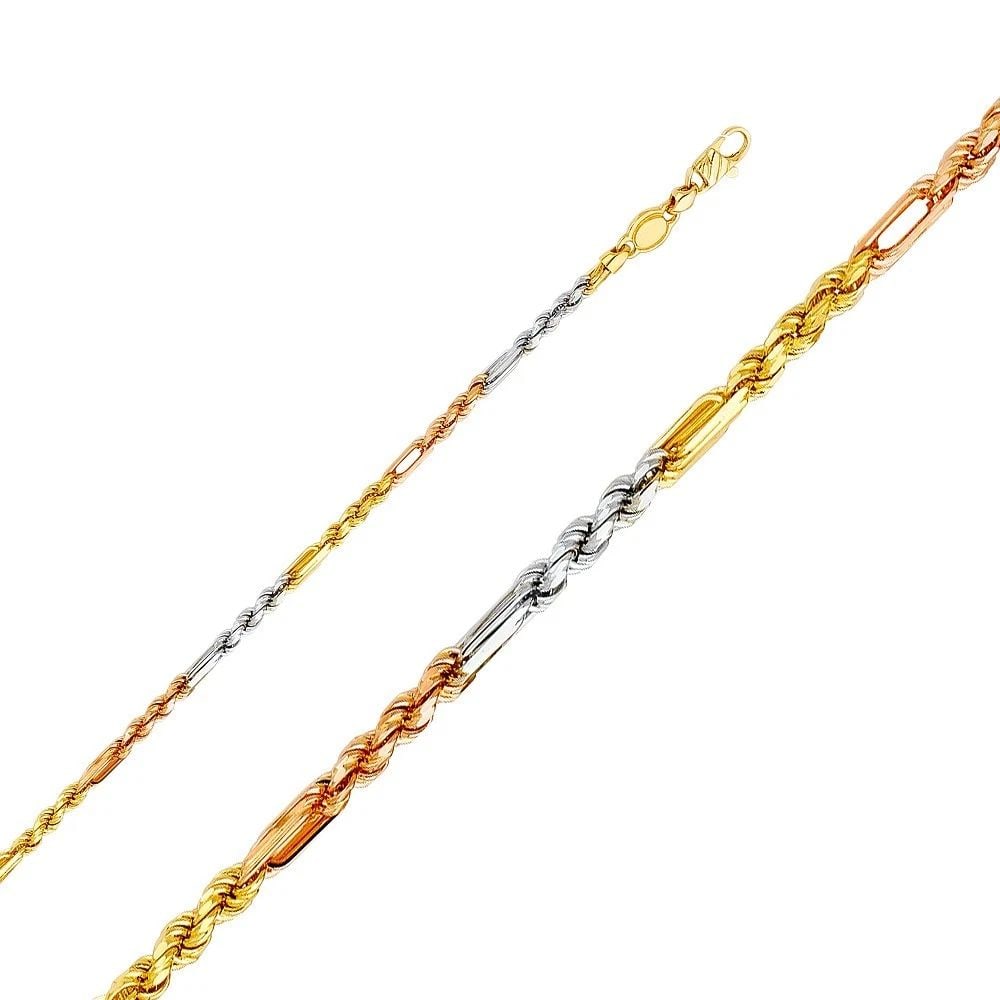 NEW 14K TRI COLOR GOLD 3MM FIGAROPE CHAIN (1 of 2)