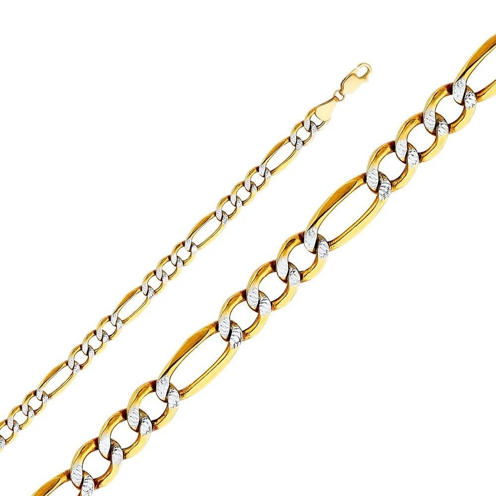 NEW NEW 14K YELLOW GOLD 6.5MM HOLLOW FIGARO 3+1 BEVEL WP CHAIN: NEW 14K YELLOW GOLD 6.5MM HOLLOW FIGARO 3+1 BEVEL WP CHAIN HOLLOW FIGARO 3+1 BEVEL WP CHAIN NEW 14K YELLOW GOLD WIDTH 6.5mm AVERAGE Apx WEIGHT: 15.5g