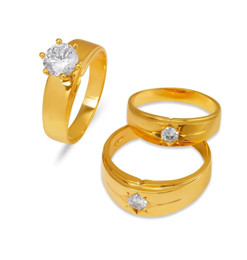 NEW 14K YELLOW GOLD WEDDING TRIO RING SET (1 of 2)