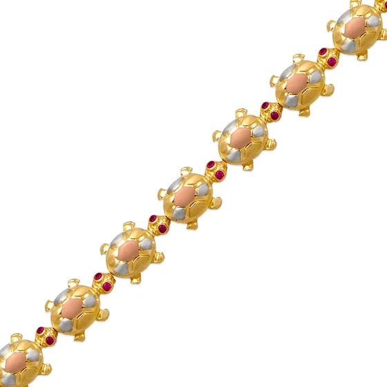 NEW 14K TRICOLOR GOLD FANCY TURTLE BRACELET (1 of 2)