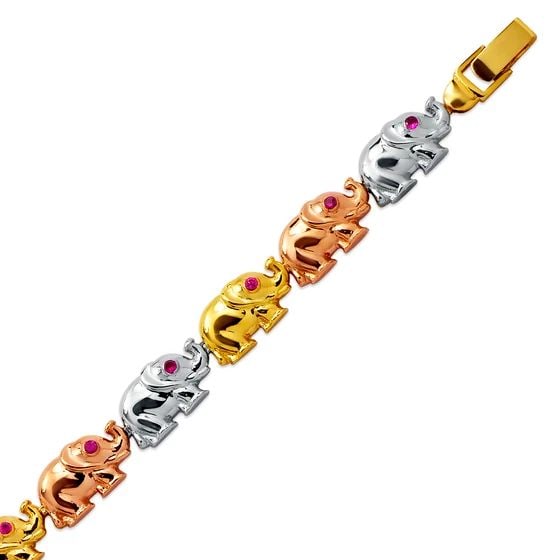 NEW 14K TRICOLOR GOLD FANCY ELEPHANT BRACELET (1 of 2)