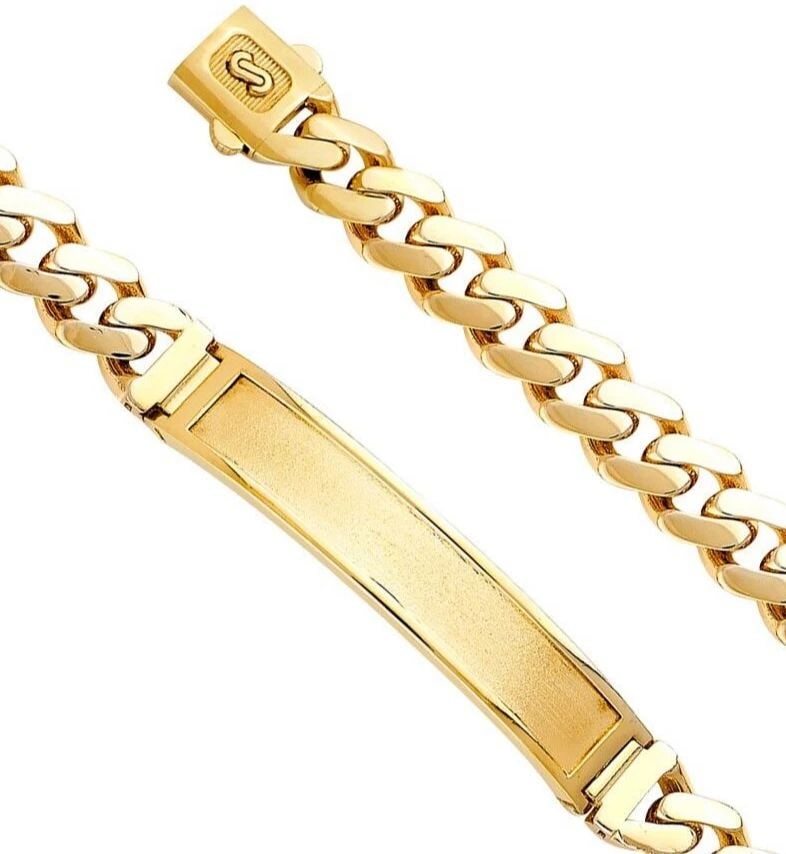 NEW 14K YELLOW GOLD 9.5MM HOL CURB MONACO BRACELET WITH FRAME ID (1 of 2)