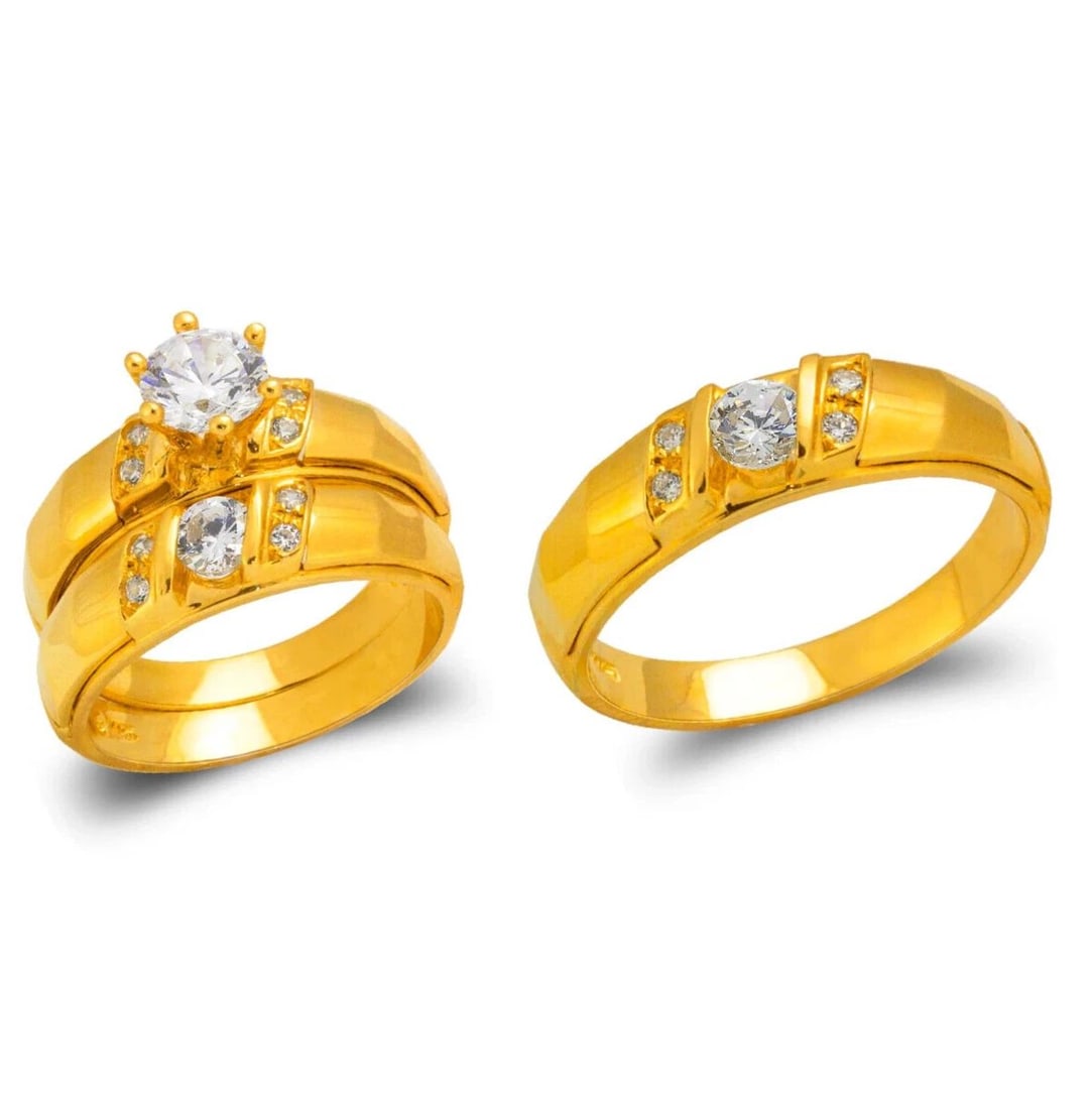NEW 14K YELLOW GOLD WEDDING TRIO RING SET (1 of 2)