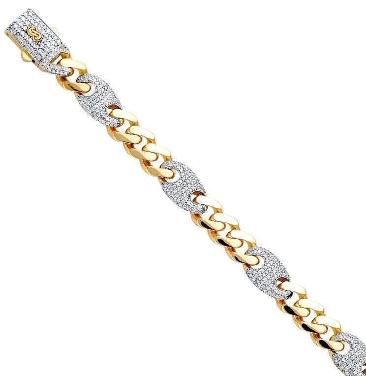 NEW 14K YELLOW GOLD 9.5MM HOLLOW FANCY MONACO BRACELET WITH LOCK (1 of 2)