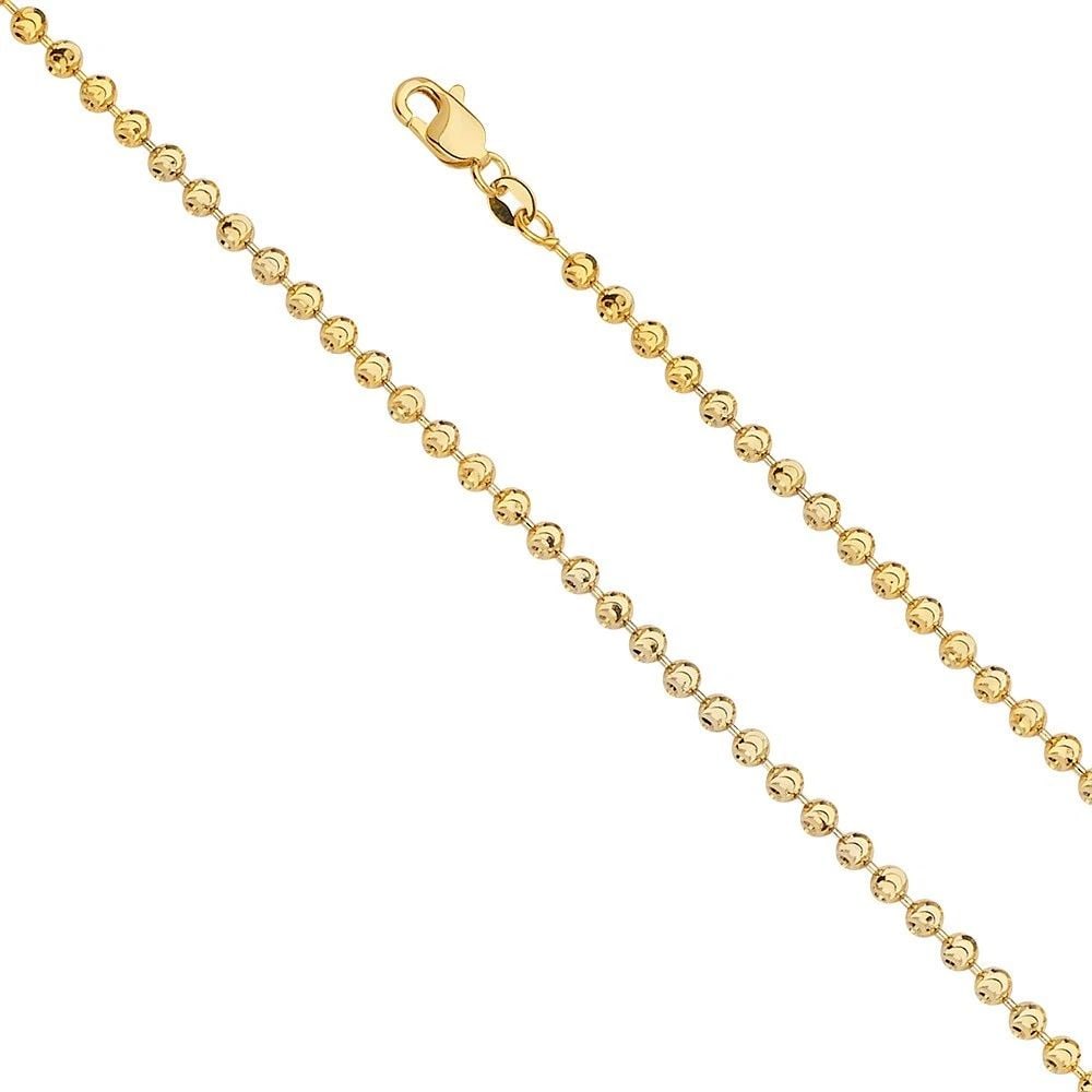 NEW 14K YELLOW GOLD 3MM MOON-CUT BEAD CHAIN: 14K YELLOW GOLD 3MM MOON-CUT BEAD CHAIN 3MM MOON-CUT BEAD CHAIN NEW 14K YELLOW GOLD WIDTH: 3mm AVERAGE Apx WEIGHT: 12.4g