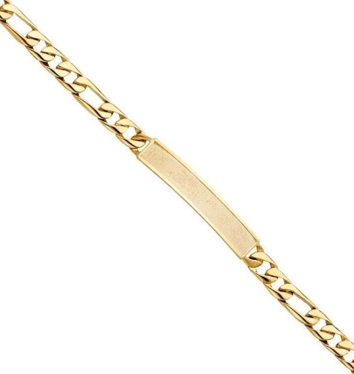 NEW 14K YELLOW GOLD FIGARO LINK FRAME ID BRACELET: NEW 14K YELLOW GOLD FIGARO LINK FRAME ID BRACELET FIGARO LINK FRAME ID BRACELET NEW 14K YELLOW GOLD LENGTH - 8in Apx WEIGHT - 15.5g
