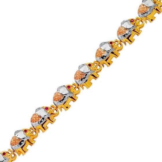 NEW 14K TRICOLOR GOLD FANCY ELEPHANT BRACELET (1 of 2)