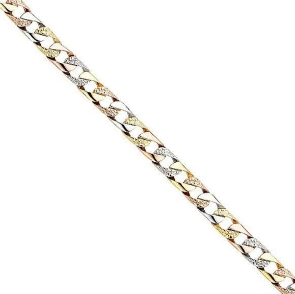 NEW 14K TRI COLOR GOLD NUGGET CURB LINK BRACELET: NEW 14K TRI COLOR GOLD NUGGET CUBAN LINK BRACELET NUGGET CUBAN LINK BRACELET NEW 14K TRI COLOR GOLD LENGTH - 8in Apx WEIGHT - 14.8g