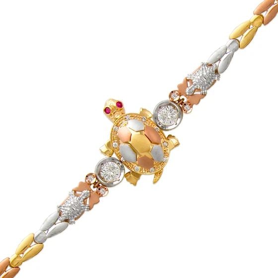 NEW 14K TRICOLOR GOLD FANCY TURTLE BRACELET (1 of 2)