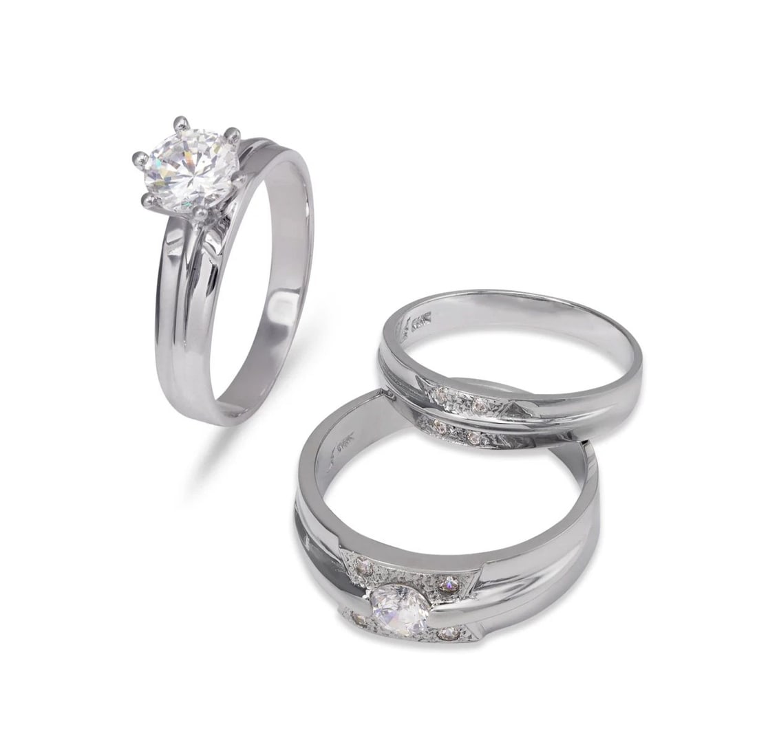 NEW 14K WHITE GOLD WEDDING TRIO RING SET (1 of 2)
