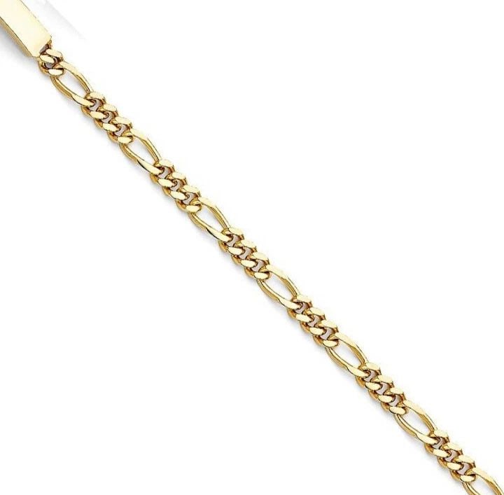 NEW 14K YELLOW GOLD FIGARO LINK MIL ID BRACELET: NEW 14K YELLOW GOLD FIGARO LINK MIL ID BRACELET FIGARO LINK MIL ID BRACELET NEW 14K YELLOW GOLD LENGTH - 7in Apx WEIGHT - 14.2g