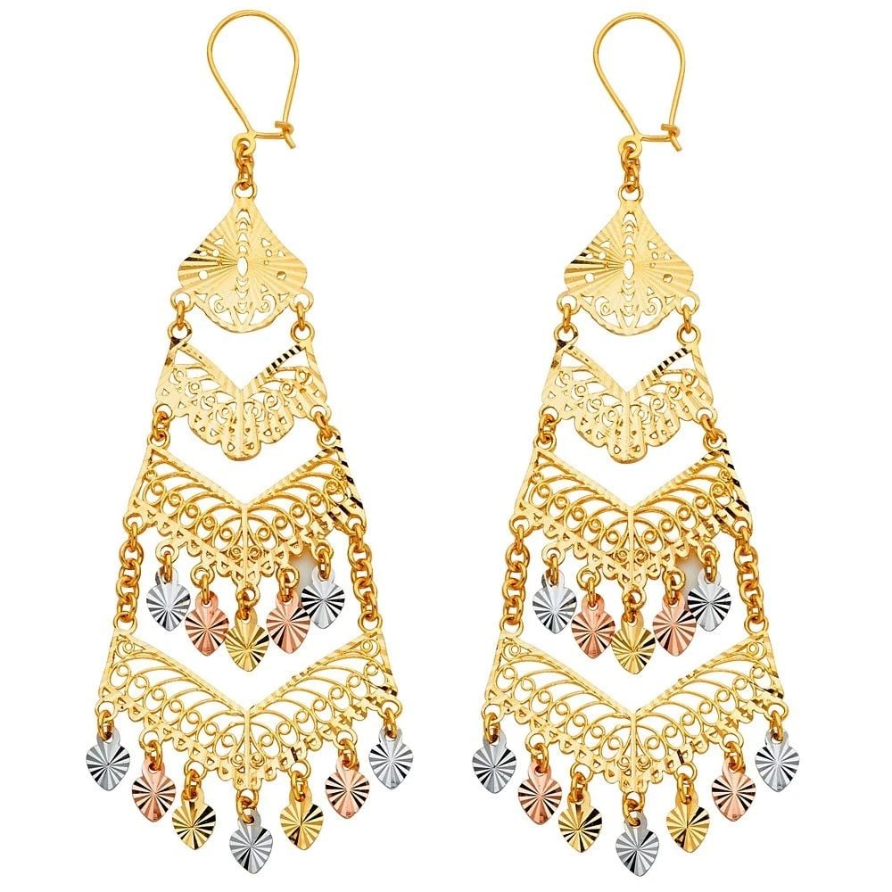 NEW 14K TRI COLOR GOLD DC CHANDELIER HANGING EARRINGS (1 of 2)