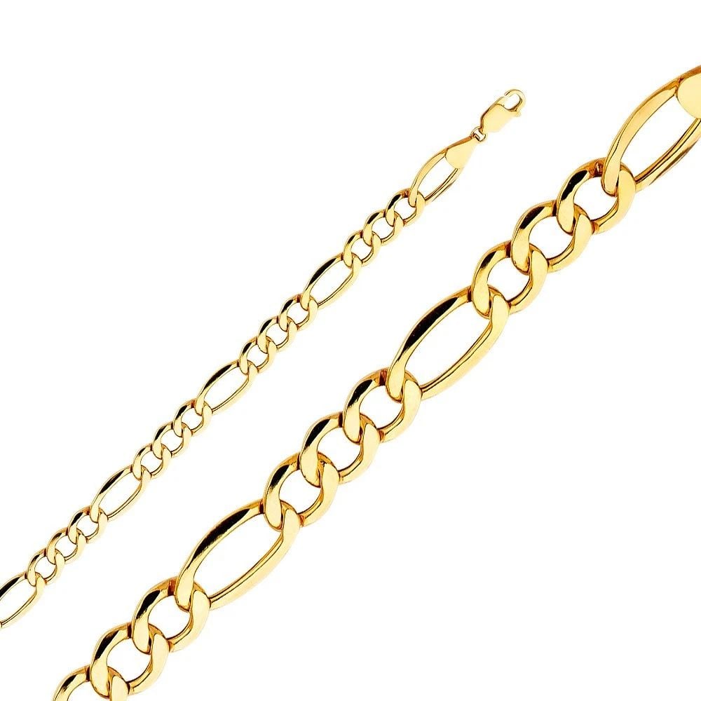 NEW 14K YELLOW GOLD HOLLOW FIGARO 3+1 BEVEL 150 CHAIN: 14K YELLOW GOLD HOLLOW FIGARO 3+1 BEVEL 150 CHAIN HOLLOW FIGARO 3+1 BEVEL 150 CHAIN NEW 14K YELLOW GOLD WIDTH: mm AVERAGE Apx WEIGHT: 14.2g