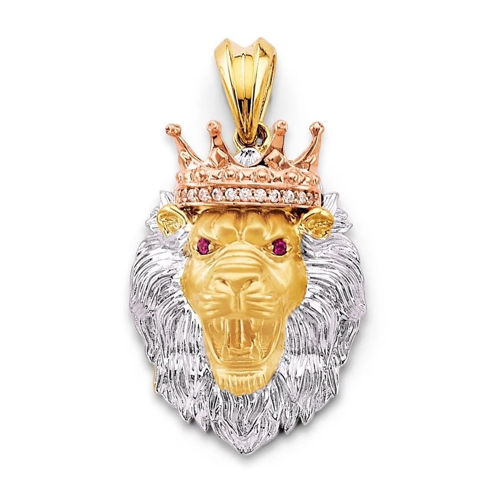 NEW 14K TRI COLOR GOLD LION FACE WITH CROWN PENDANT (1 of 2)