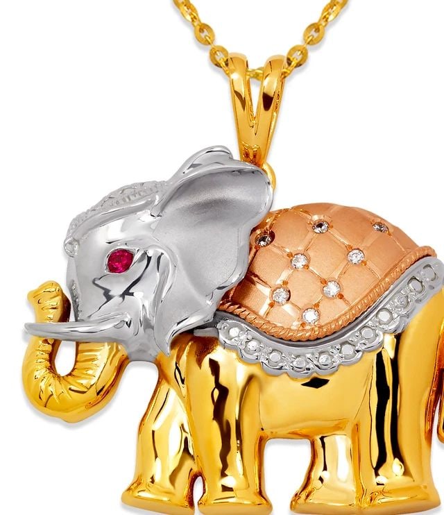 NEW 14K TRICOLOR GOLD FANCY ELEPHANT PENDANT: NEW 14K TRICOLOR GOLD FANCY ELEPHANT PENDANT FANCY ELEPHANT PENDANT NEW 14K TRICOLOR GOLD Apx. WIDTH: 40x34mm Apx WEIGHT: 13.9g