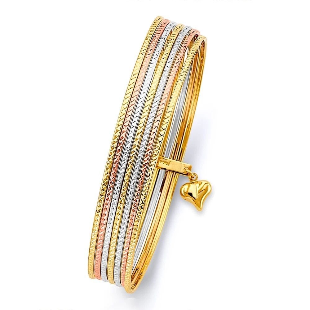 NEW 14K TRI COLOR GOLD 7 DAYS HOLLOW BANGLE: NEW 14K TRI COLOR GOLD 7DAYS HOLLOW BANGLE 7 DAYS HOLLOW BANGLE NEW 14K TRI COLOR GOLD LENGTH - 7in Apx WEIGHT - 10.2g .