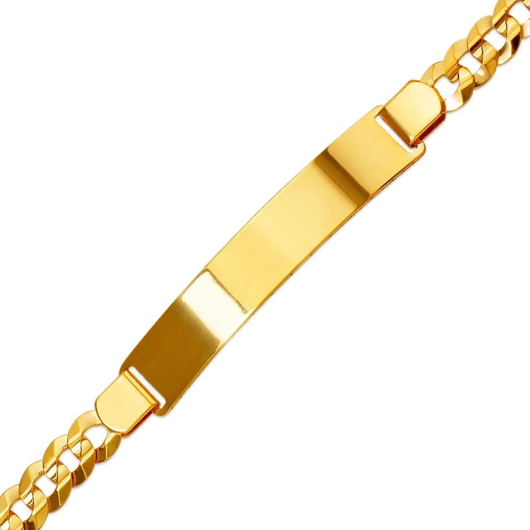 NEW 14K YELLOW GOLD MENS CURB LIGHT ID BRACELET: NEW 14K YELLOW GOLD CURB LIGHT ID BRACELET 14K Yellow Gold Approx. 180 Gauge (8.0mm ID, 8.0mm Bracelet) High Polished Lobster Lock Length 8" Weight: 13.6 Grams