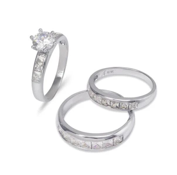 NEW 14K WHITE GOLD WEDDING TRIO RING SET (1 of 2)