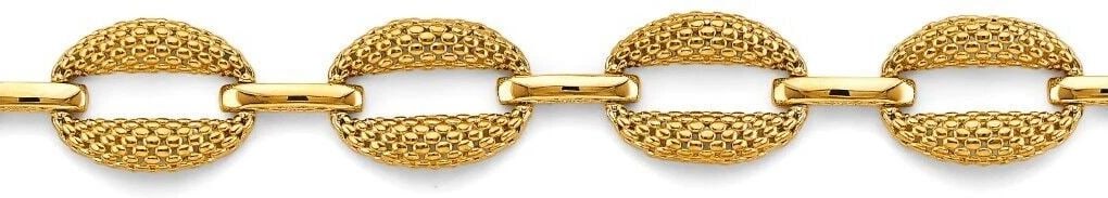 NEW 14K YELLOW GOLD HOLLOW MESH OVAL DESIGN BRACELET (1 of 2)