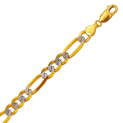 NEW 14K WHITE PAVE GOLD FIGARO FLAT WHITE PAVE BRACELET: NEW 14K WHITE PAVE GOLD FIGARO FLAT WHITE PAVE BRACELET FIGARO FLAT WHITE PAVE BRACELET NEW 14K WHITE PAVE GOLD LENGTH: 8" inch AVERAGE Apx WEIGHT: 13.4g