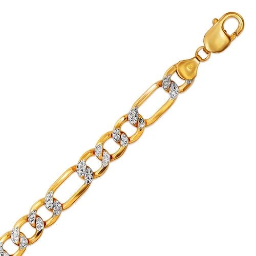 NEW 14K TWO TONE GOLD HOLLOW FIGARO WHITE PAVE BRACELET: NEW 14K TWO TONE GOLD HOLLOW FIGARO WHITE PAVE BRACELET HOLLOW FIGARO WHITE PAVE BRACELET NEW 14K TWO TONE GOLD LENGTH: 8" 8.5" inch AVERAGE Apx WEIGHT: 13.3g