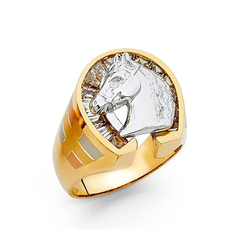 NEW 14K TWO TONE GOLD LUCKY HORSE SHOE MEN'S RING - SIZE 10: NEW 14K TWO TONE GOLD LUCKY HORSE SHOE MEN'S RING LUCKY HORSE SHOE MEN'S RING NEW 14K TWO TONE GOLD WIDTH : 18 mm WEIGHT : 13.2g
