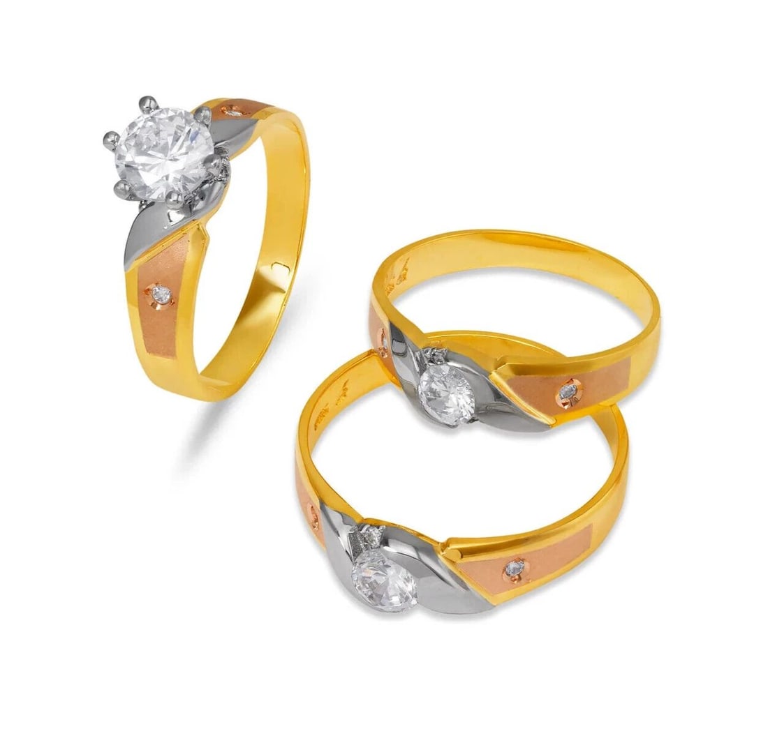 NEW 14K TRI COLOR GOLD WEDDING TRIO RING SET (1 of 2)