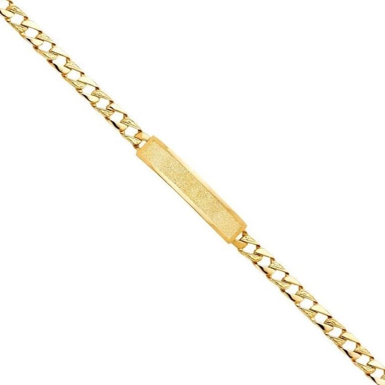 NEW 14K YELLOW GOLD NUGGET CURB LINK FRAME ID BRACELET: NEW 14K YELLOW GOLD NUGGET CUBAN LINK FRAME ID BRACELET NUGGET CUBAN LINK FRAME ID BRACELET NEW 14K YELLOW GOLD LENGTH - 8in Apx WEIGHT - 13g