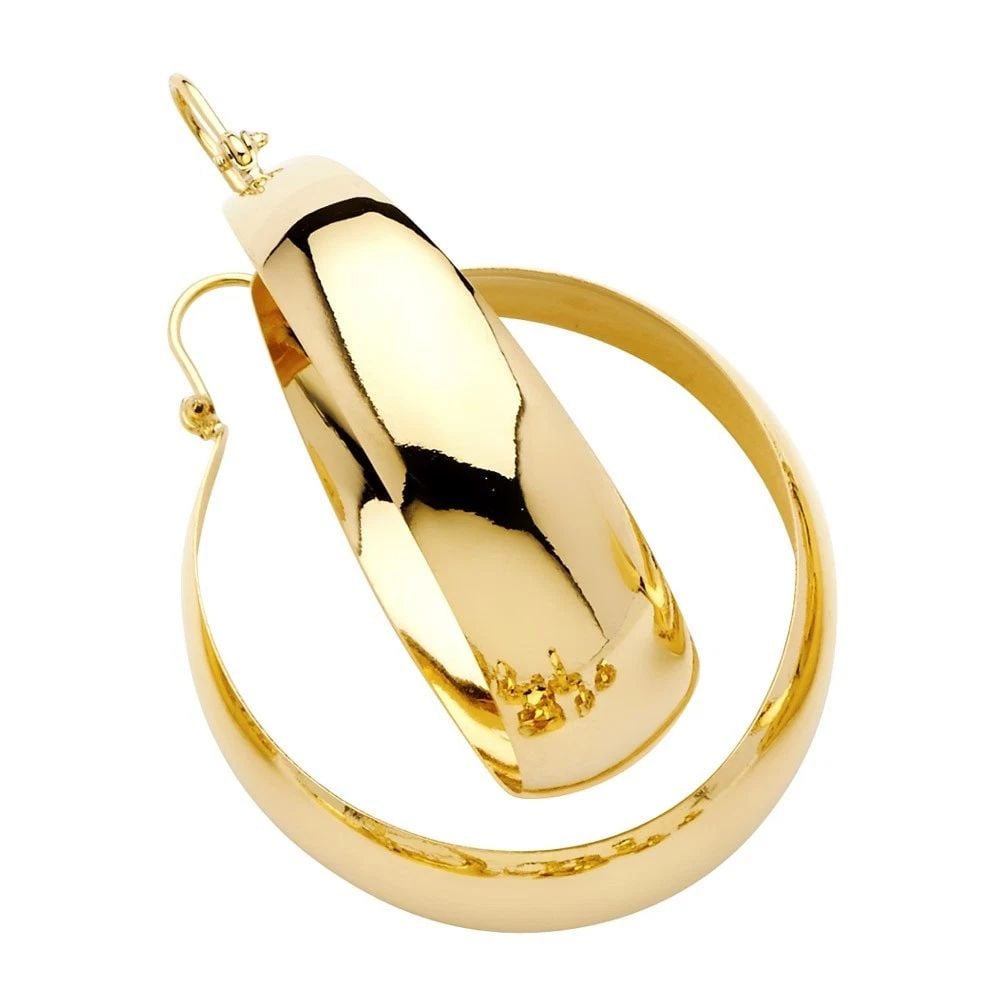 NEW 14K YELLOW GOLD PLAIN GRADUATED HOOP EARRINGS: NEW 14K YELLOW GOLD PLAIN GRADUATED HOOP EARRINGS PLAIN GRADUATED HOOP EARRINGS NEW 14K YELLOW GOLD HEIGHT - 30 mm WIDTH - 30 mm Apx WEIGHT - 9.9 g