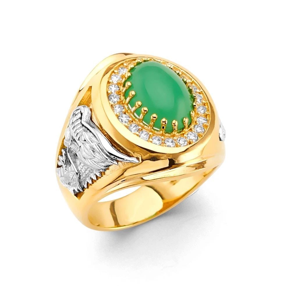 NEW 14K TWO TONE GOLD JADE MEN'S RING - SIZE 10 (1 of 2)