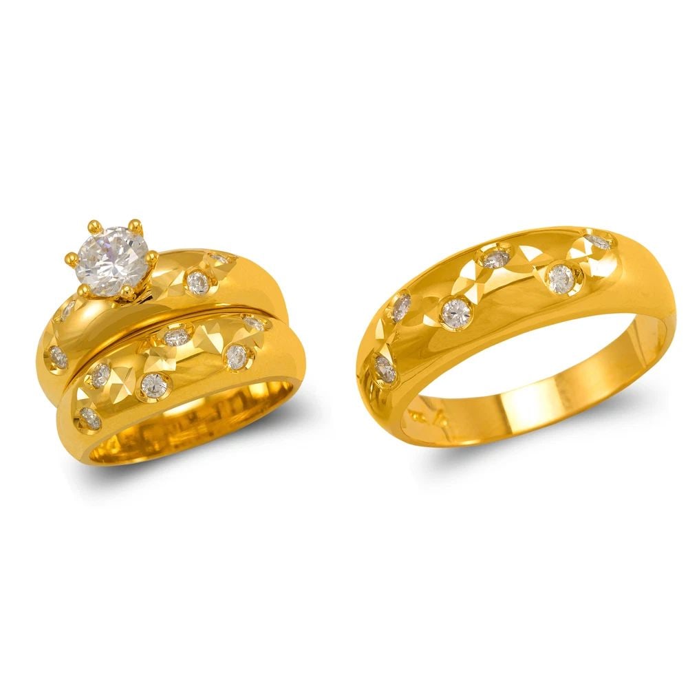 NEW 14K YELLOW GOLD WEDDING TRIO RING SET (1 of 2)