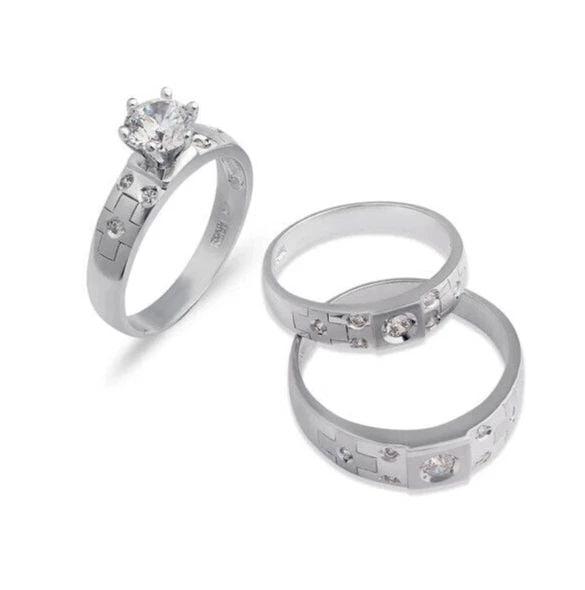NEW 14K WHITE GOLD WEDDING TRIO RING SET (1 of 2)