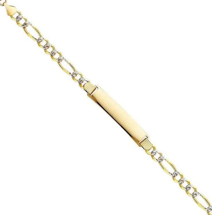 NEW 14K YELLOW GOLD FIGARO 3+1 WP ID BRACELET: 14K FIGARO 3+1 WP ID BRACELET FIGARO 3+1 WP ID BRACELET NEW 14K YELLOW GOLD LENGTH - 8in Apx WEIGHT - 12.5g