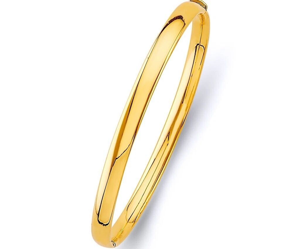 NEW 14K YELLOW GOLD 5MM PLAIN HOLLOW OVAL BANGLE (1 of 2)