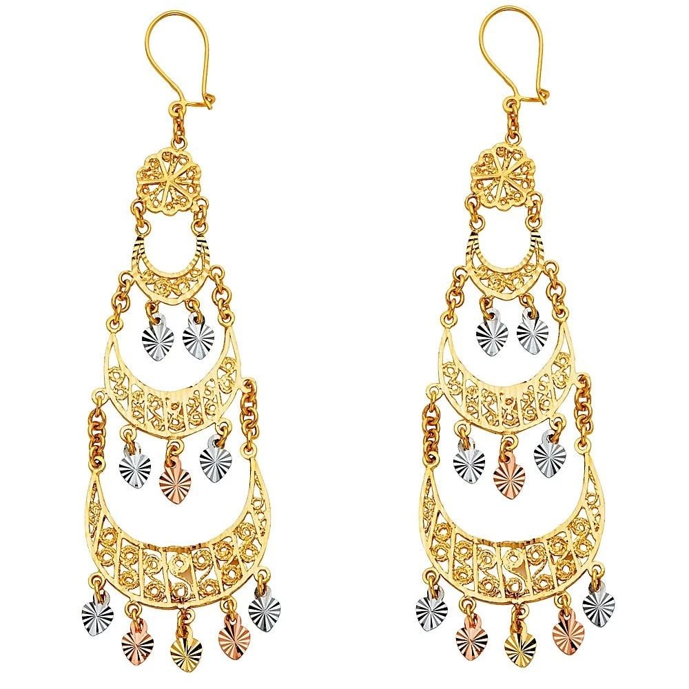 NEW 14K TRI COLOR GOLD DC CHANDELIER HANGING EARRINGS (1 of 2)
