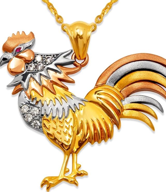 NEW 14K TRICOLOR GOLD FANCY ROOSTER PENDANT (1 of 2)