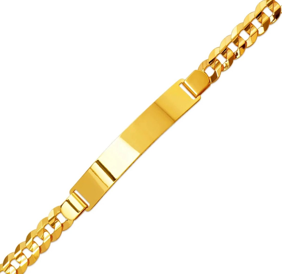 NEW 14K YELLOW GOLD CURB LIGHT ID BRACELET: NEW 14K YELLOW GOLD CURB LIGHT ID BRACELET 14K Yellow Gold Approx. 8.0mm ID, 7.0mm Bracelet High Polished Lobster Lock Length 7" Weight: 12.2 Grams