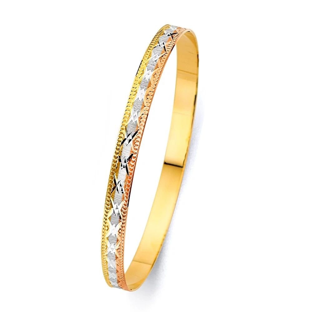 NEW 14K TRI COLOR GOLD 6MM SOLID BANGLE (1 of 2)
