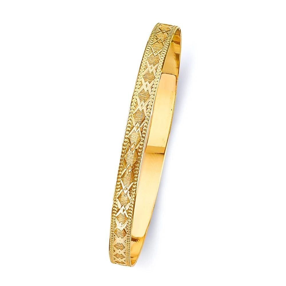 NEW 14K YELLOW GOLD 6MM SOLID BANGLE: NEW 14K YELLOW GOLD 6MM SOLID BANGLE 6MM SOLID BANGLE NEW 14K YELLOW GOLD LENGTH - 7in Apx WEIGHT - 8.9g
