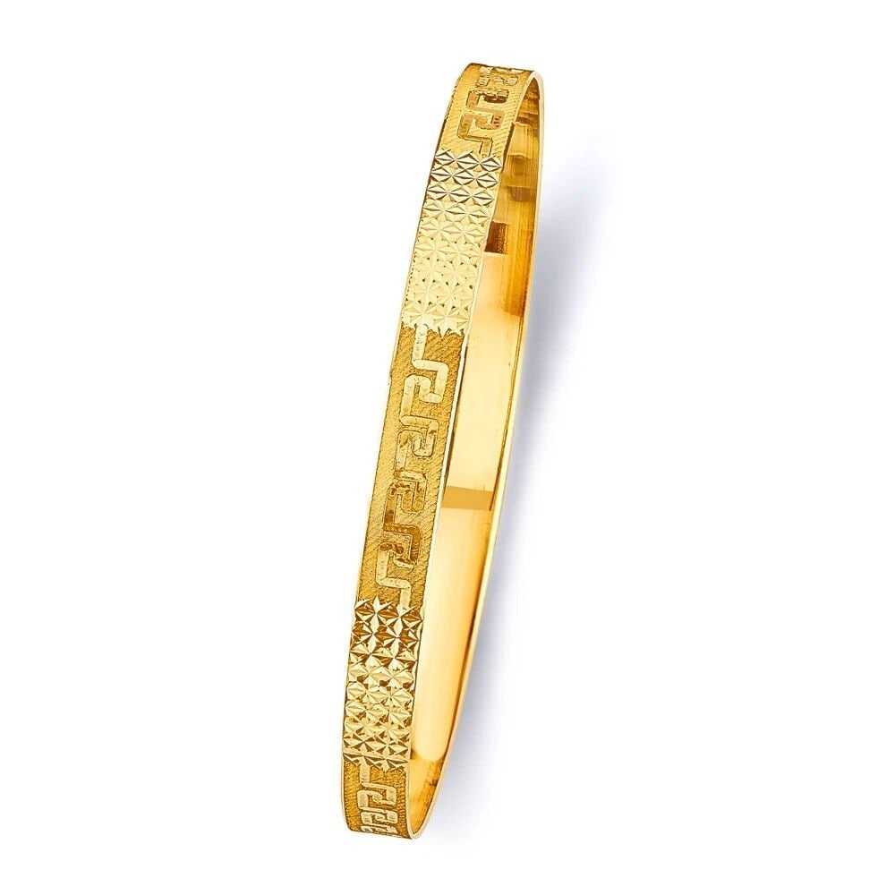 NEW 14K YELLOW GOLD 6MM SOLID GREEK KEY BANGLE: NEW 14K YELLOW GOLD 6MM SOLID BANGLE 6MM SOLID BANGLE NEW 14K YELLOW GOLD LENGTH - 7in Apx WEIGHT - 8.87g .