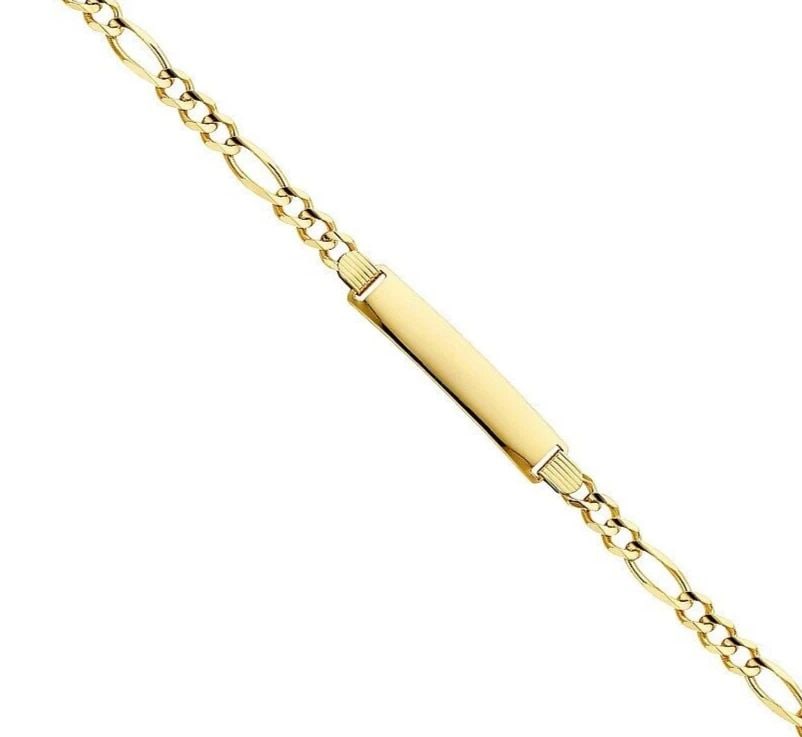 NEW 14K YELLOW GOLD FIGARO 3+1 ID BRACELET: 14K YELLOW GOLD FIGARO 3+1 ID BRACELET FIGARO 3+1 ID BRACELET NEW 14K YELLOW GOLD LENGTH - 8in Apx WEIGHT - 11.8g