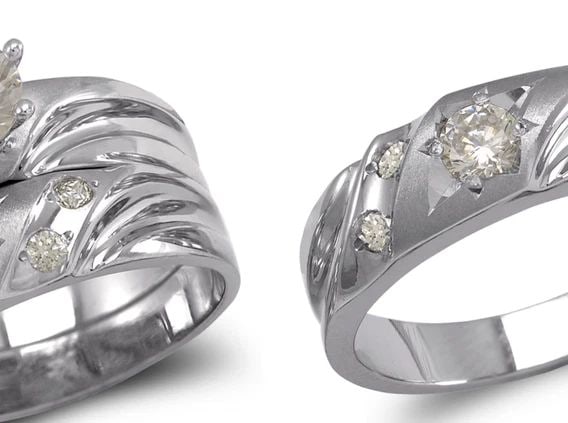 NEW 14K WHITE GOLD WHITE WEDDING TRIO RING SET (1 of 2)