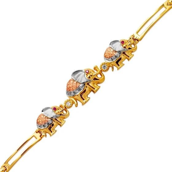 NEW 14K TRICOLOR GOLD FANCY ELEPHANT BRACELET (1 of 2)