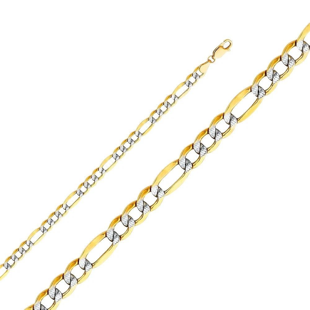 NEW NEW 14K YELLOW GOLD 5MM HOLLOW FIGARO 3+1 BEVEL WP CHAIN: NEW 14K YELLOW GOLD 5MM HOLLOW FIGARO 3+1 BEVEL WP CHAIN HOLLOW FIGARO 3+1 BEVEL WP CHAIN NEW 14K YELLOW GOLD WIDTH 5mm AVERAGE Apx WEIGHT: 10.1g